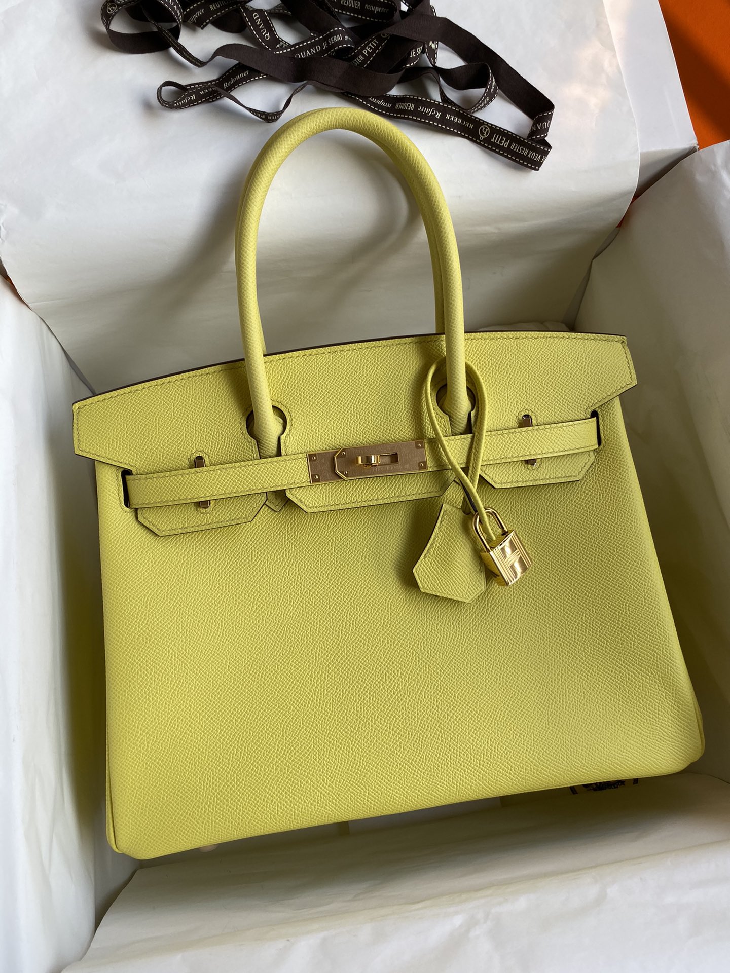 Hermes Birkin 30CM Epsom Leather Handbag Lemon Yellow